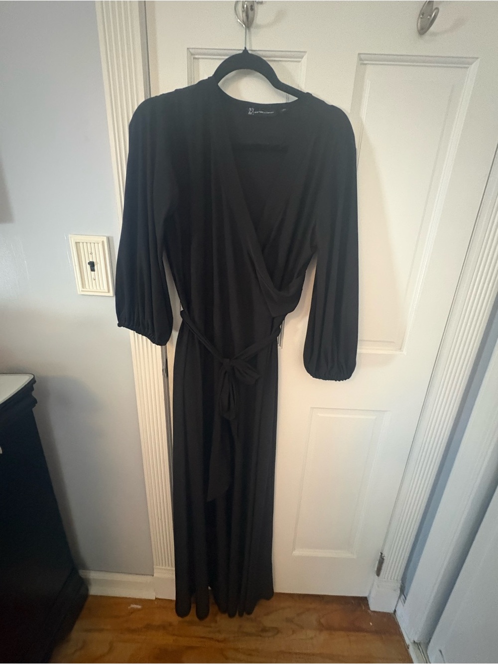 New York & Company Black Wrap Maxi Dress with Tie